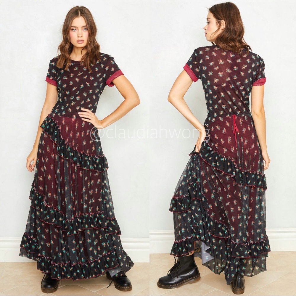 WE ARE HAH T’s Me Ruffle Maxi Dress in Cheap Perfume Noir Combo Black - Picture 1 of 15